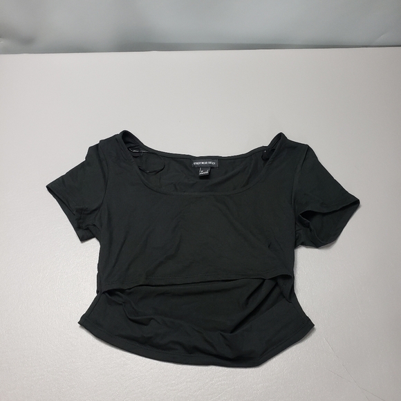 streetwear society black crop top with cutout women's size large - Picture 2 of 8
